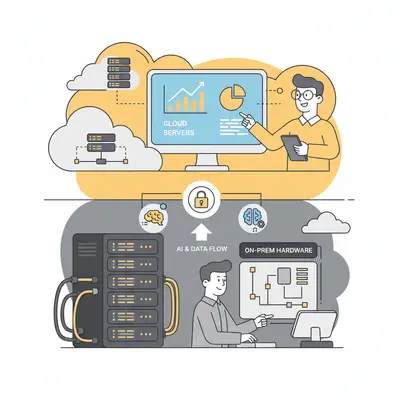 Cloud-Server und On-Premise-Hardware im modernen Tech-Setup