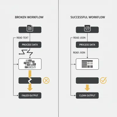 Comparison of broken workflow vs successful workflow using JSON output