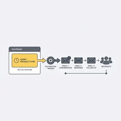 _ A diagram showing a Google Calendar event triggering an automated email sequence to meeting participants