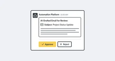 Slack message with interactive approve and reject buttons for workflow automation