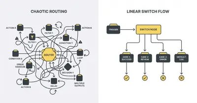 Make router vs n8n switch node visual comparison