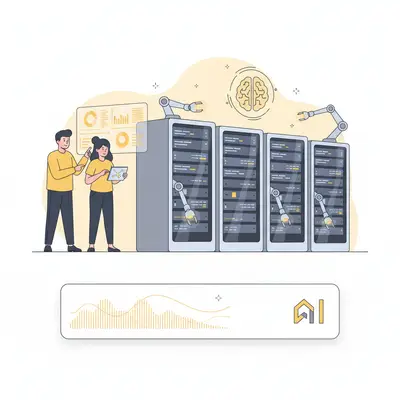 Moderne Serverräume mit Ingenieuren und KI-Technologie