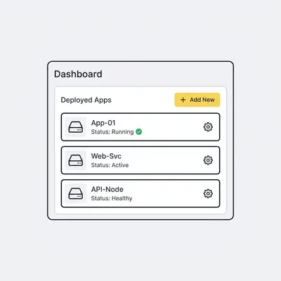 _ A screenshot of the Coolify dashboard showing a list of deployed applications, with options to add new ones and manage existing deployments