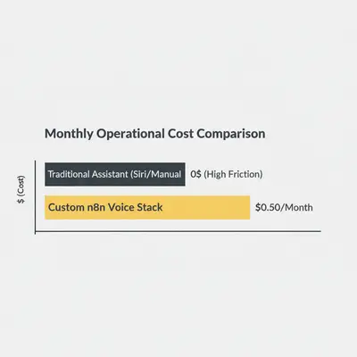Bar chart comparing costs showing n8n voice automation costs less than 50 cents a month