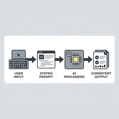 _ A diagram showing the flow from User Input to System Prompt, then to AI Processing, resulting in a Consistent Output