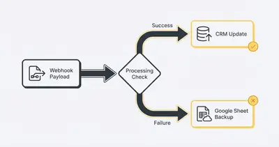 n8n error handling flowchart showing failed webhook payloads routing to a database backup